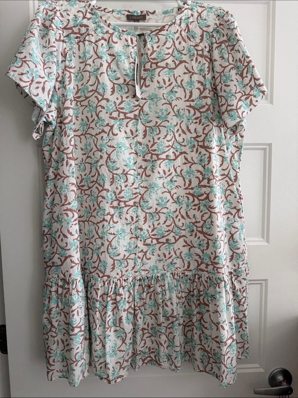 Lilla P Cream Floral Tunic with Mint and Brown Print